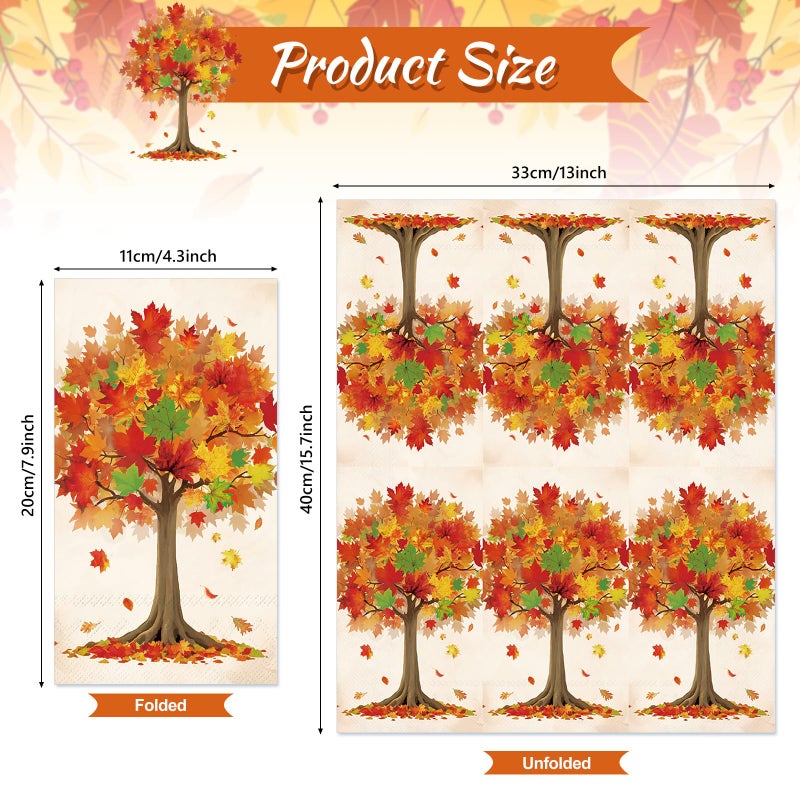 JarThenaAMCS 50 قطعة من مناديل ضيف الخريف أوراق القيقب مناديل للاستعمال مرة واحدة بألوان مائية وشجرة الخريف وحفلات العشاء ومنديل الخريف ومناشف اليد المزخرفة لمستلزمات طاولة الحمام لعيد الشكر - Image 2